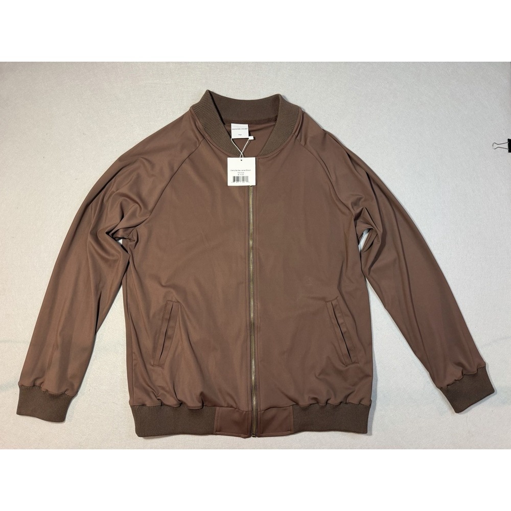 House of Him Brown Bomber Jacket Men's L Regular Fit Full Zip Pockets NWT
